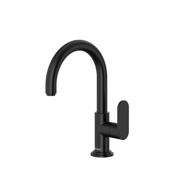Riobel Arca AAS01BK 7-1/4"SR Brass C-Spout Deck-Mount 1-Hole Lavatory Faucet 1.20 GPM With 1-Handle, Push Drain Black