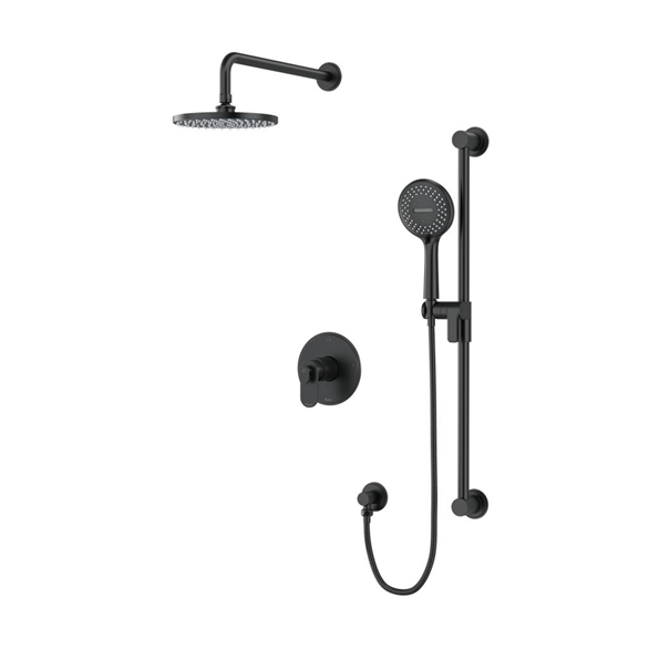 Riobel Arca TKIT323AABK-CW 30-7/8" 3-Function, Coaxial, Pressure Balance, Thermostatic Wall-Mount Shower Trim Kit 6.30 GPM With 2-Lever Handles, Elbow, Rail, Shower Arm, Showerhead, Spout Black