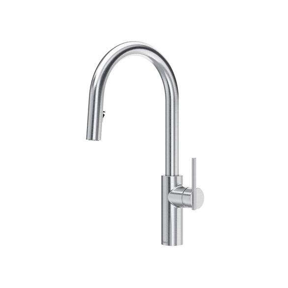 Riobel Lateral LT201SS 9"SR C-Spout 2-Function Deck-Mount 1-Hole Kitchen Faucet Pull-Down, Swivel 1.80 GPM With 1-Lever Handle, 2-Jet Stainless