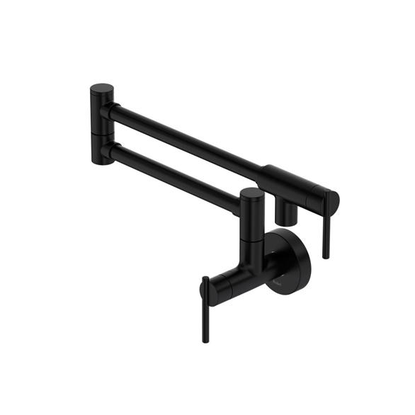 Riobel Lateral LT900BK 24-3/8"SR Pot Filler Wall-Mount 1-Hole Kitchen Faucet Swing FNPT 5.50 GPM With 2-Lever Handles Black