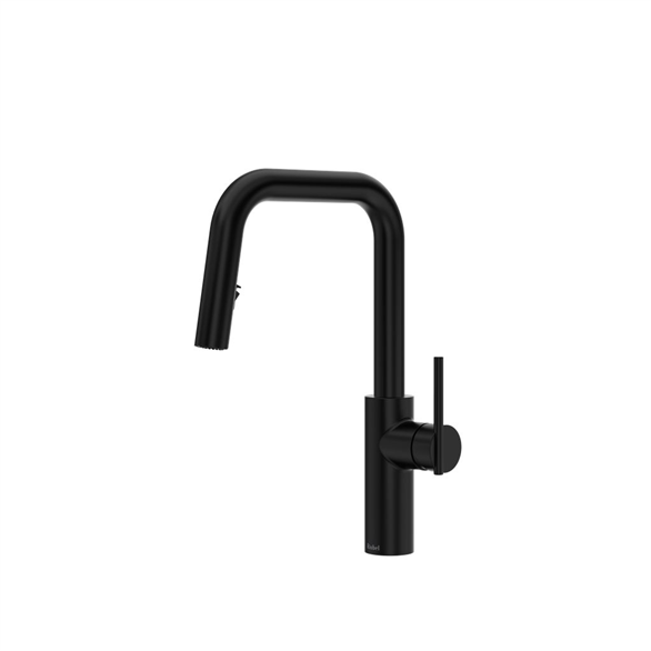Riobel Lateral LTSQ201BK 10-3/8"SR U-Spout Deck-Mount 1-Hole Kitchen Faucet Pull-Down Spray 1.80 GPM With 1-Lever Handle Black