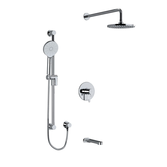 Riobel Nibi TKIT1345NBC-CW 30-1/2", 1/2" Round 3-Function, Coaxial, Pressure Balance, Thermostatic Wall-Mount Bathtub & Shower Trim NPT 60 PSI 6.30 GPM With 2-Lever Handles, Elbow, Rail, Shower Arm, Showerhead, Spout Chrome