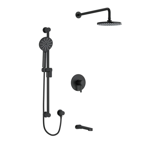 Riobel Nibi TKIT1345NBBK-CW 30-1/2", 1/2" Round 3-Function, Coaxial, Pressure Balance, Thermostatic Wall-Mount Bathtub & Shower Trim NPT 60 PSI 6.30 GPM With 2-Lever Handles, Elbow, Rail, Shower Arm, Showerhead, Spout Black