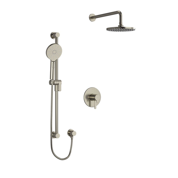 Riobel Nibi TKIT323NBBN-CW 3-Function, Coaxial, Pressure Balance, Thermostatic Wall-Mount Shower Trim Kit With 2-Lever Handles, Hose, Shower Arm, Elbow, Rail, Showerhead Brushed Nickel
