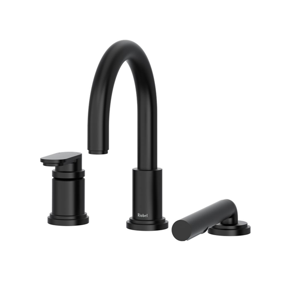 Riobel Arca TAA10BK 7-1/2"SR 3-Function, Coaxial, Pressure Balance, Thermostatic Deck-Mount 3-Hole Bathtub Filler 8.70 GPM With 1-Function Hand Shower, 1-Lever Handle Black