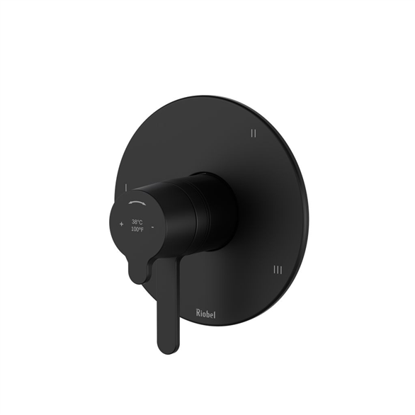 Riobel Nibi TNB45BK 6" Brass Round 5-Function, Coaxial, Pressure Balance, Thermostatic Wall-Mount Valve Trim 6.30 GPM With 2-Lever Handles Black