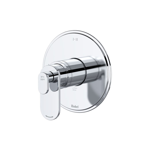 Riobel Arca TAA23C 6", 1/2" Brass Round 2-Function, Coaxial, Pressure Balance, Thermostatic Wall-Mount Valve Trim 6.30 GPM With 2-Lever Handles, Check Valves Chrome