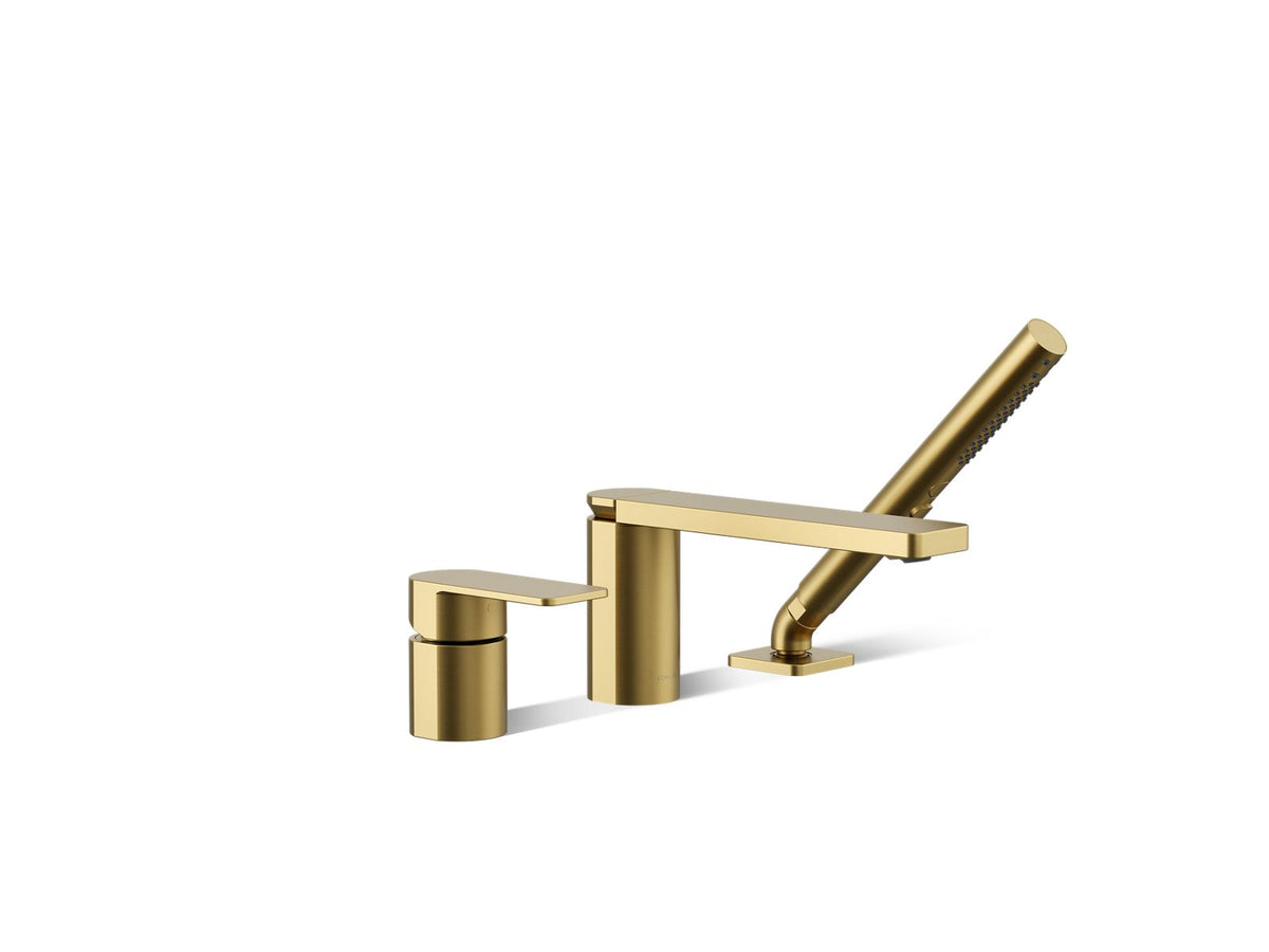 Kohler 23488-4-2MB Parallel Deck-Mount Bath Faucet with Handshower, Vibrant Brushed Moderne Brass