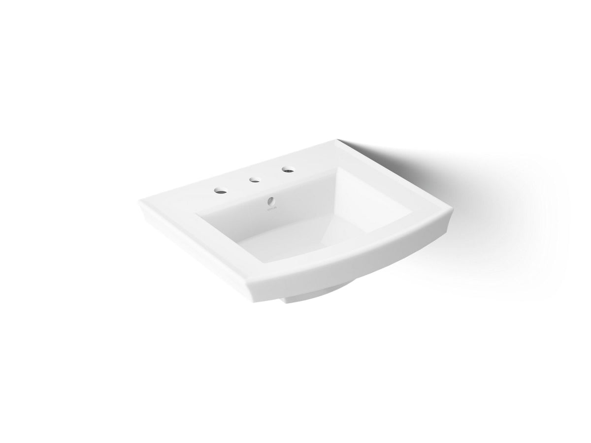 Kohler 2358-8-0 Archer 24" Rectangular Pedestal Bathroom Sink, 8" Widespread, White