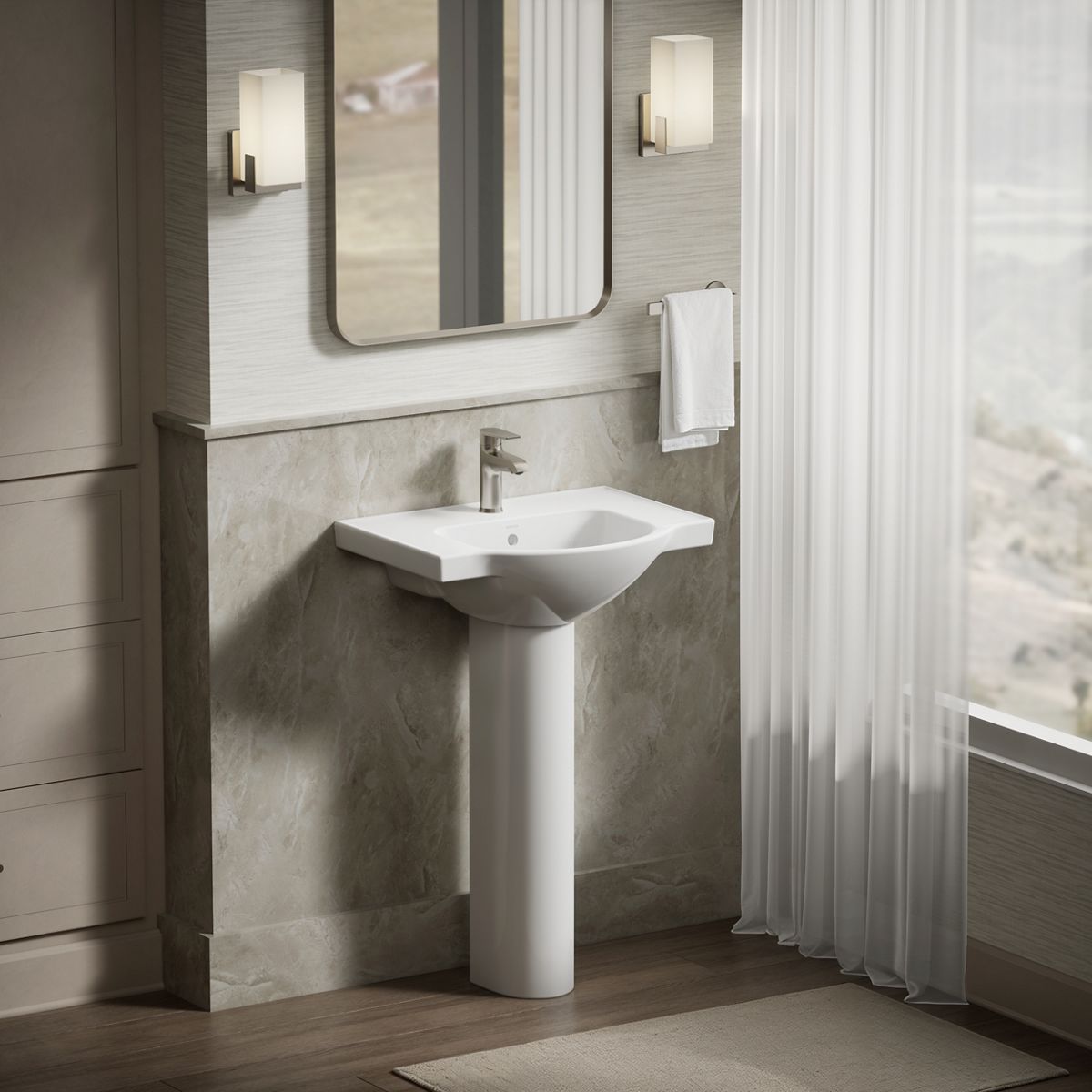 Veer 24" square pedestal bathroom sink
