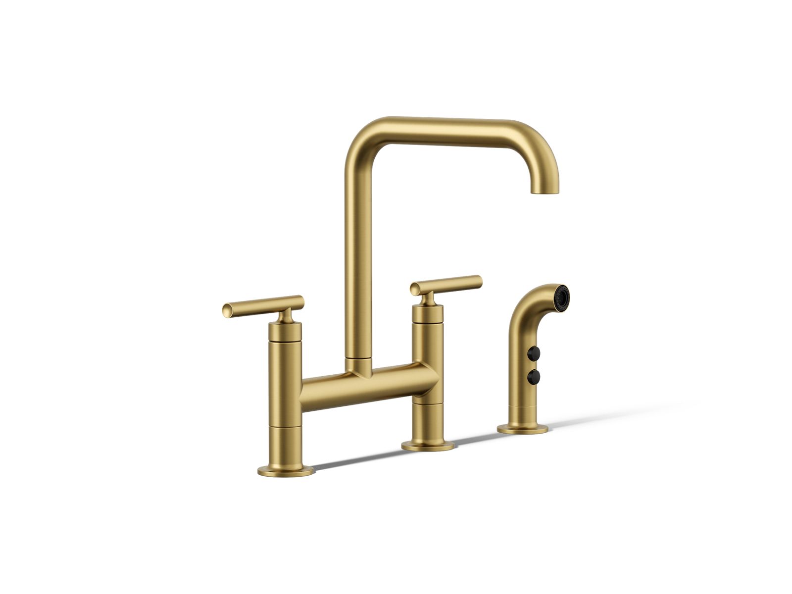 Kohler 7548-4-2MB Purist Two-hole bridge kitchen sink faucet with side sprayer