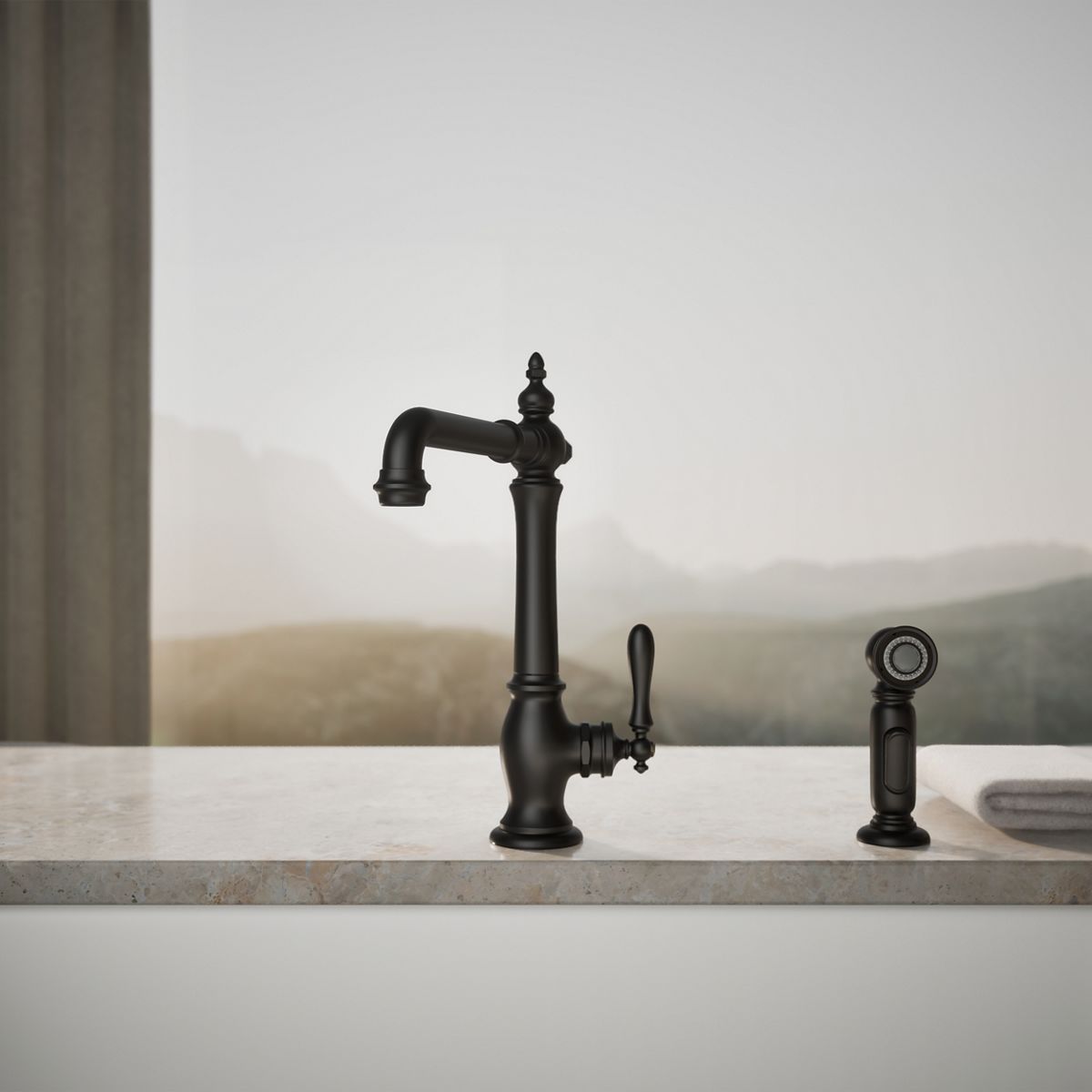 Artifacts Single-handle kitchen sink faucet with side sprayer