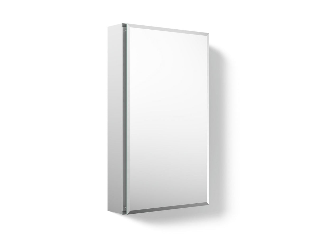 Kohler CB-CLC1526FS 15" W x 26" H aluminum single-door medicine cabinet with mirrored door, beveled edges