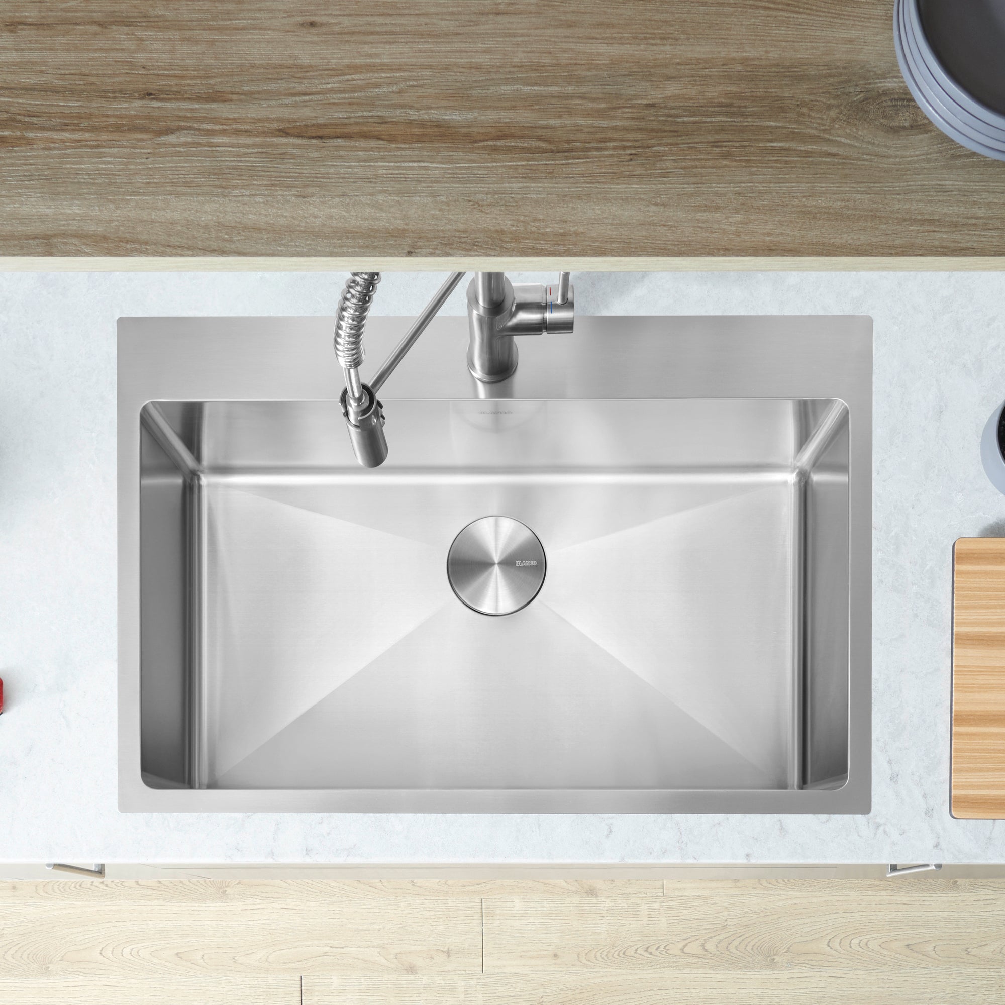 Blanco - 402612 - Quatrus R15 31" Single Bowl Dual Mount Stainless Steel Kitchen Sink - Satin Polish - Beauty Shot 3