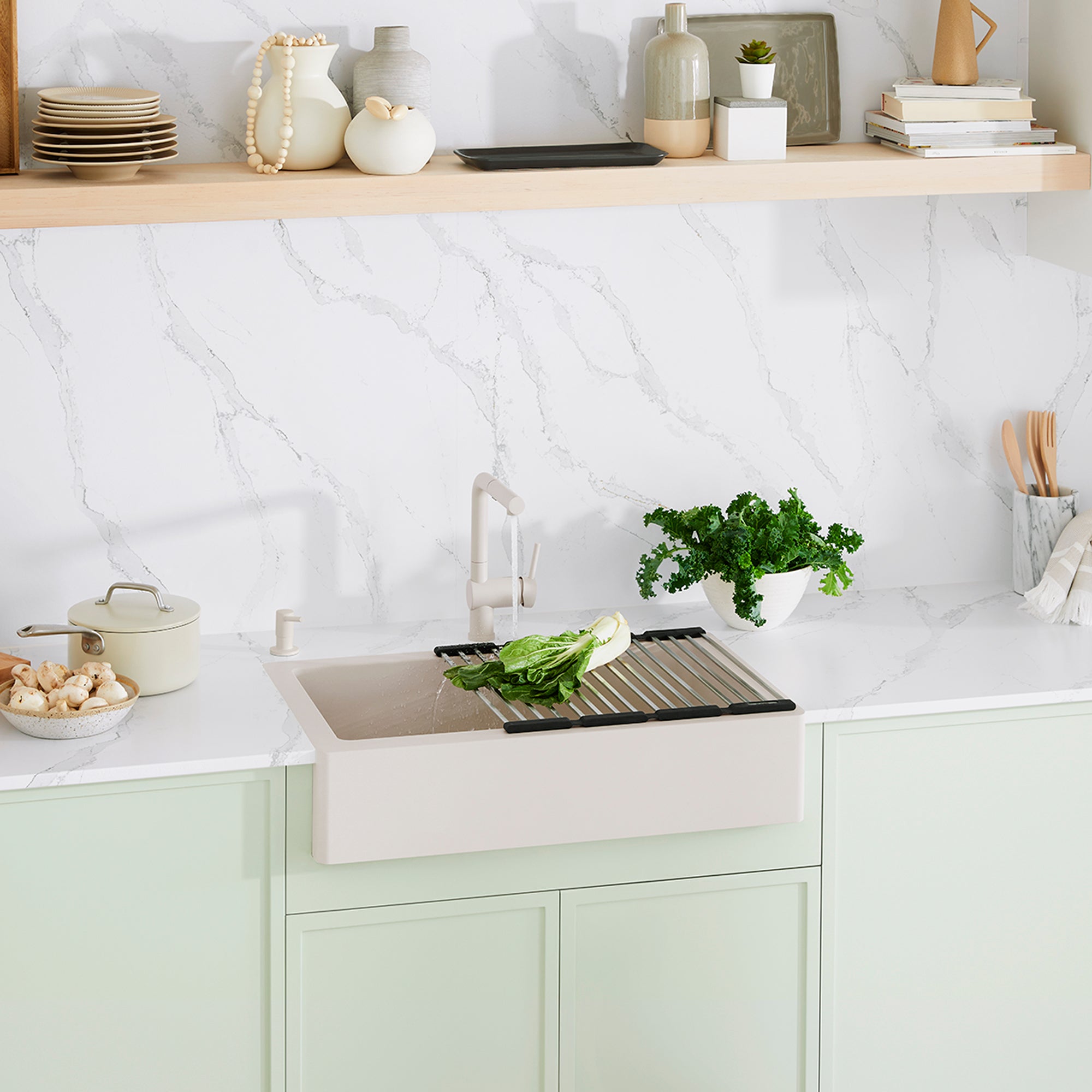 Blanco - 402900 - Vintera SILGRANIT 30" Single Bowl Apron-Front Farmhouse Sink - Soft White - Beauty Shot 10