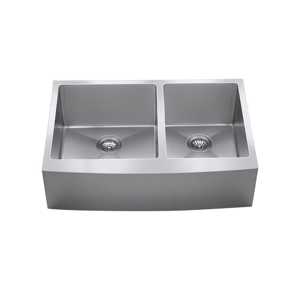 33" Farmhouse / Apron-Front Double-Bowl Stainless Steel Kitchen Sink with Strainer - CraftX CXZAD881