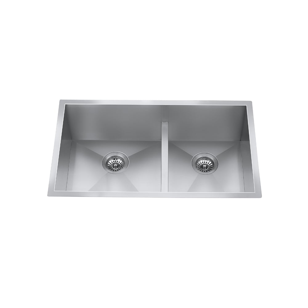 32" Undermount Zero-Radius Low-Divide Double-Bowl Stainless Steel Kitchen Sink with Strainer - CraftX CXZD771L