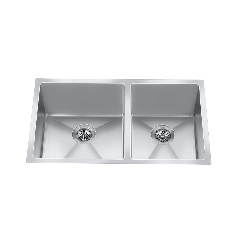 32" Undermount Near-Zero-Radius Double-Bowl Stainless Steel Kitchen Sink with Strainer - CraftX CXZD881