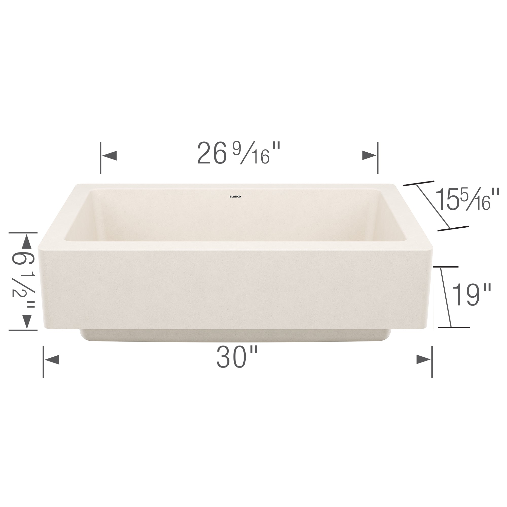 Blanco - 402900 - Vintera SILGRANIT 30" Single Bowl Apron-Front Farmhouse Sink - Soft White - Dimension Shot