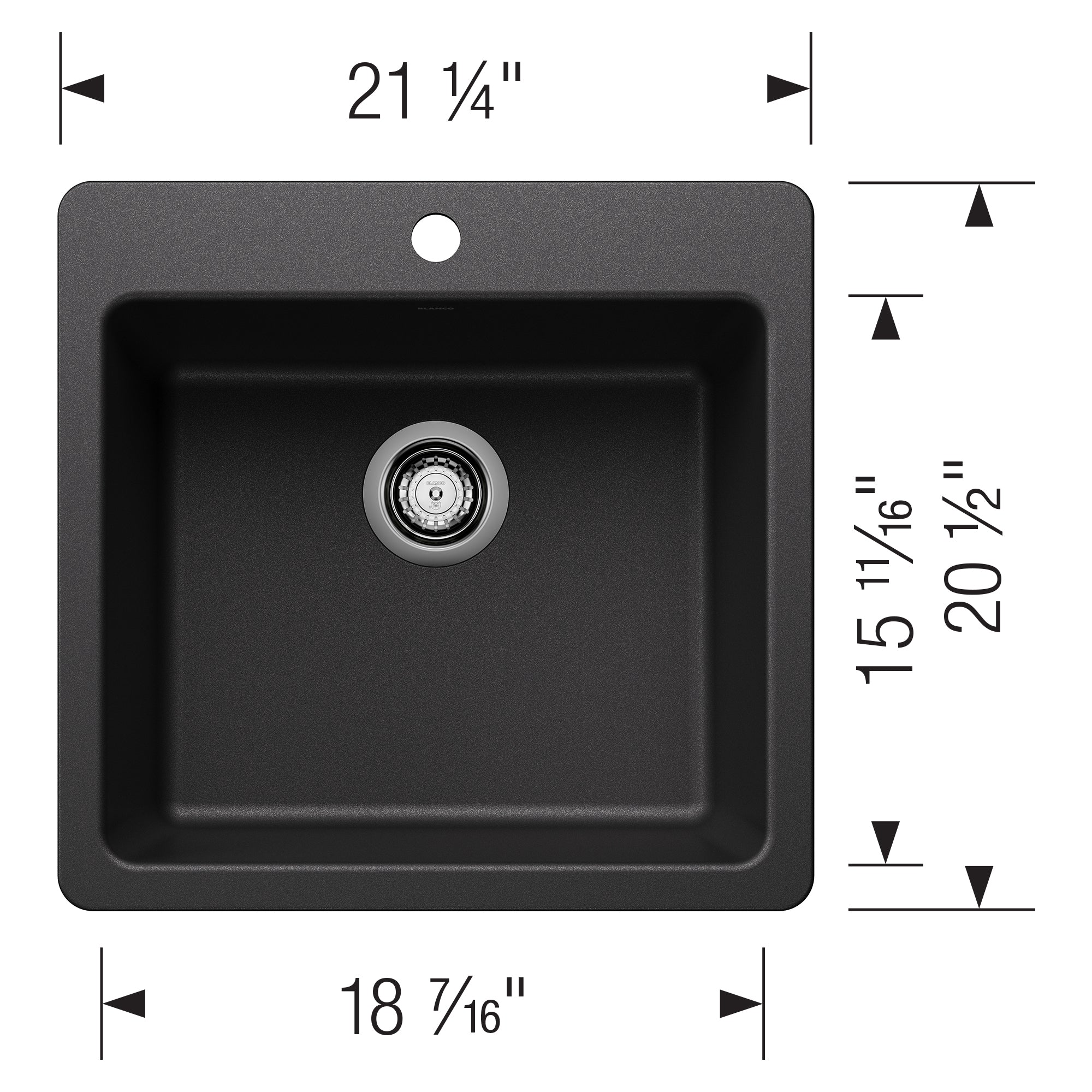 Blanco - 403659 - Liven SILGRANIT 21" Single Bowl Dual Mount Kitchen Sink - Anthracite - Dimension Shot