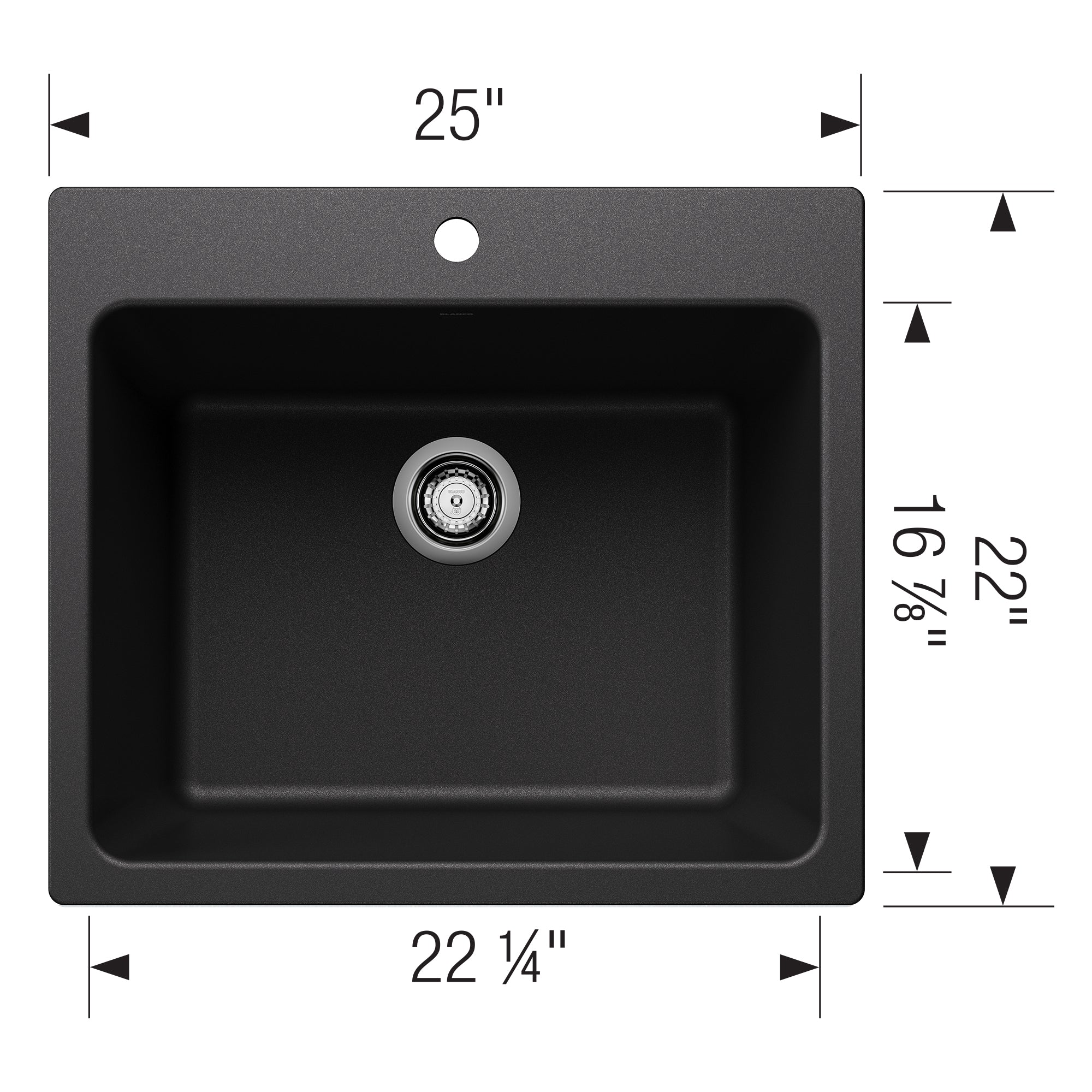Blanco - 401902 - Liven SILGRANIT 25" Single Bowl Dual Mount Laundry Sink - Anthracite - Dimension Shot