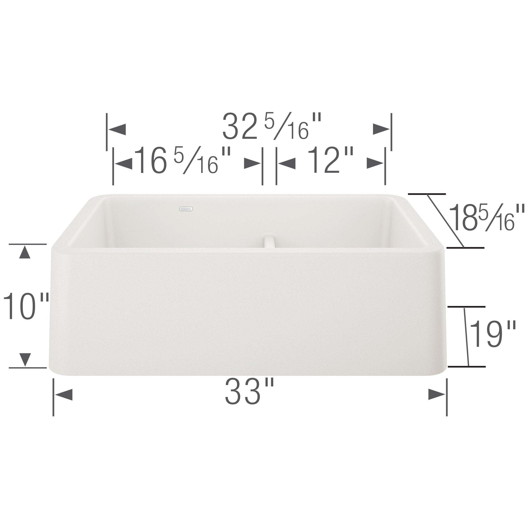Blanco - 402337 - Ikon SILGRANIT 33" Double Bowl Apron-Front Farmhouse Sink with Low Divide - White - Dimension Shot