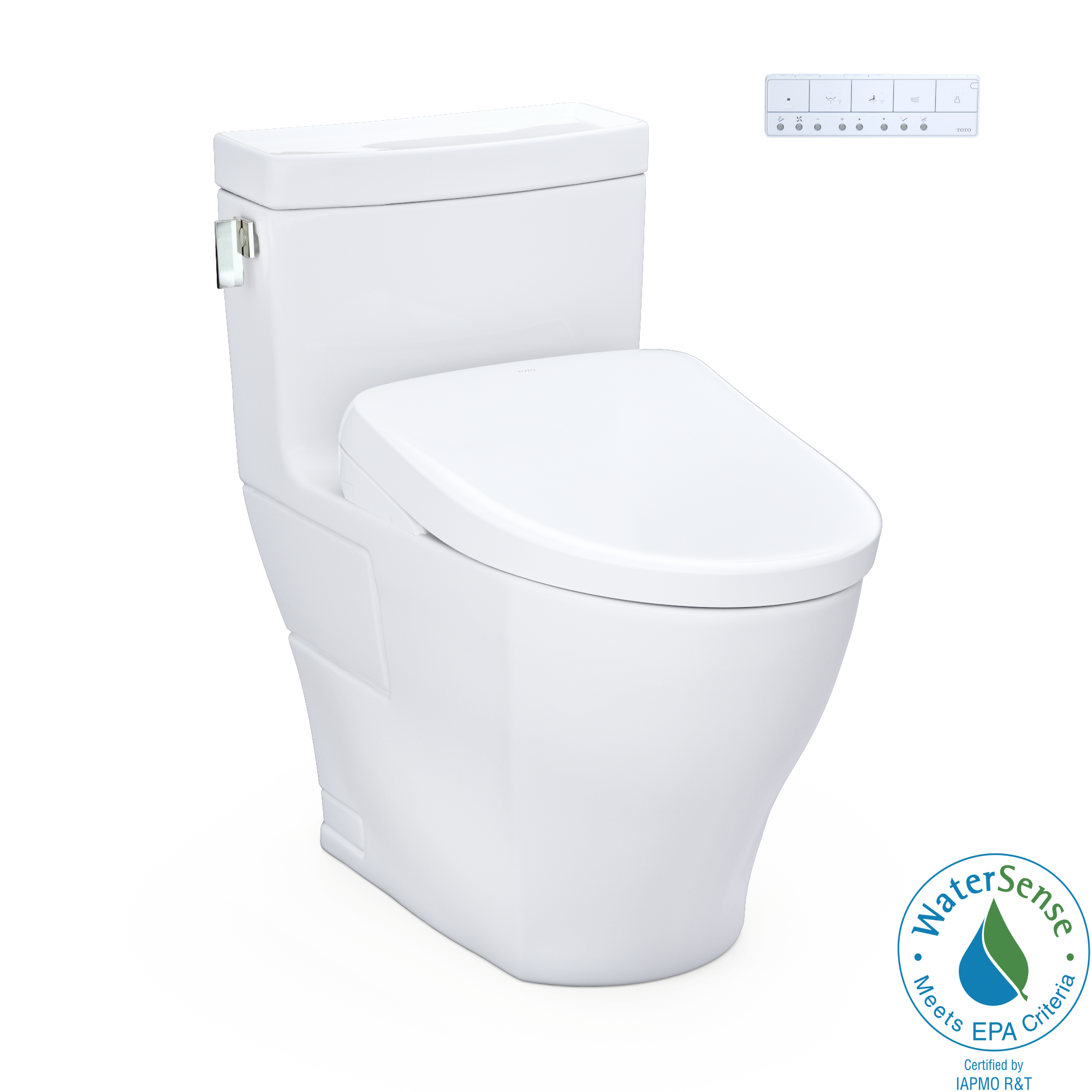 TOTO WASHLET+ Legato One-Piece Elongated 1.28 GPF Toilet and Contemporary WASHLET S7A Contemporary Bidet Seat, Cotton White - MW6244736CEFG#01