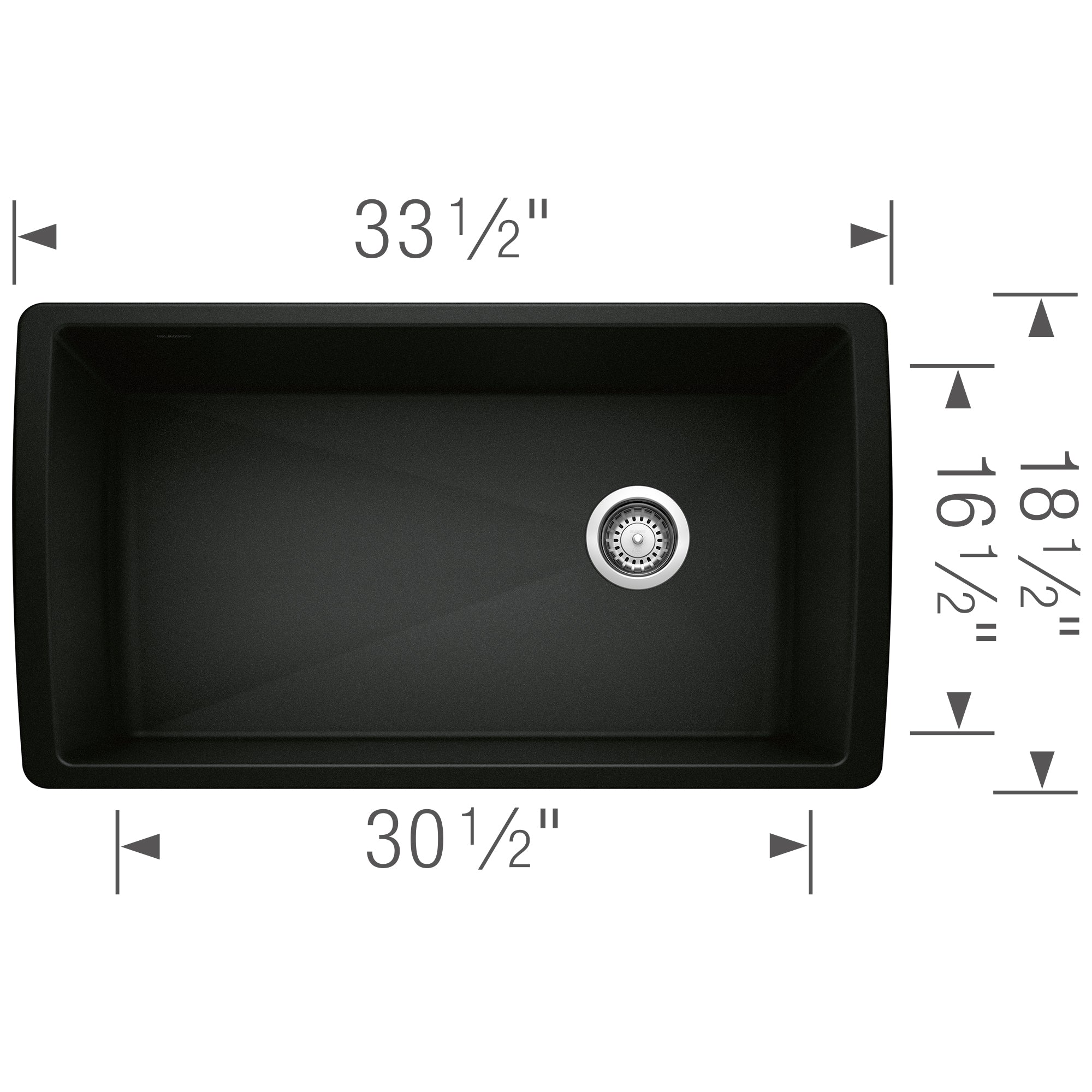 Blanco - 402625 - Diamond SILGRANIT 33" Super Single Undermount Kitchen Sink - Coal Black - Dimension Shot