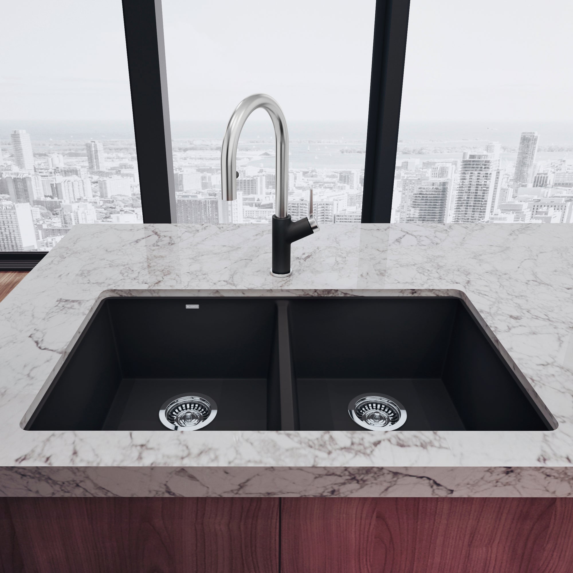 Blanco - 400580 - Precis SILGRANIT 29" 50/50 Double Bowl Undermount Kitchen Sink - Anthracite - Beauty Shot 2