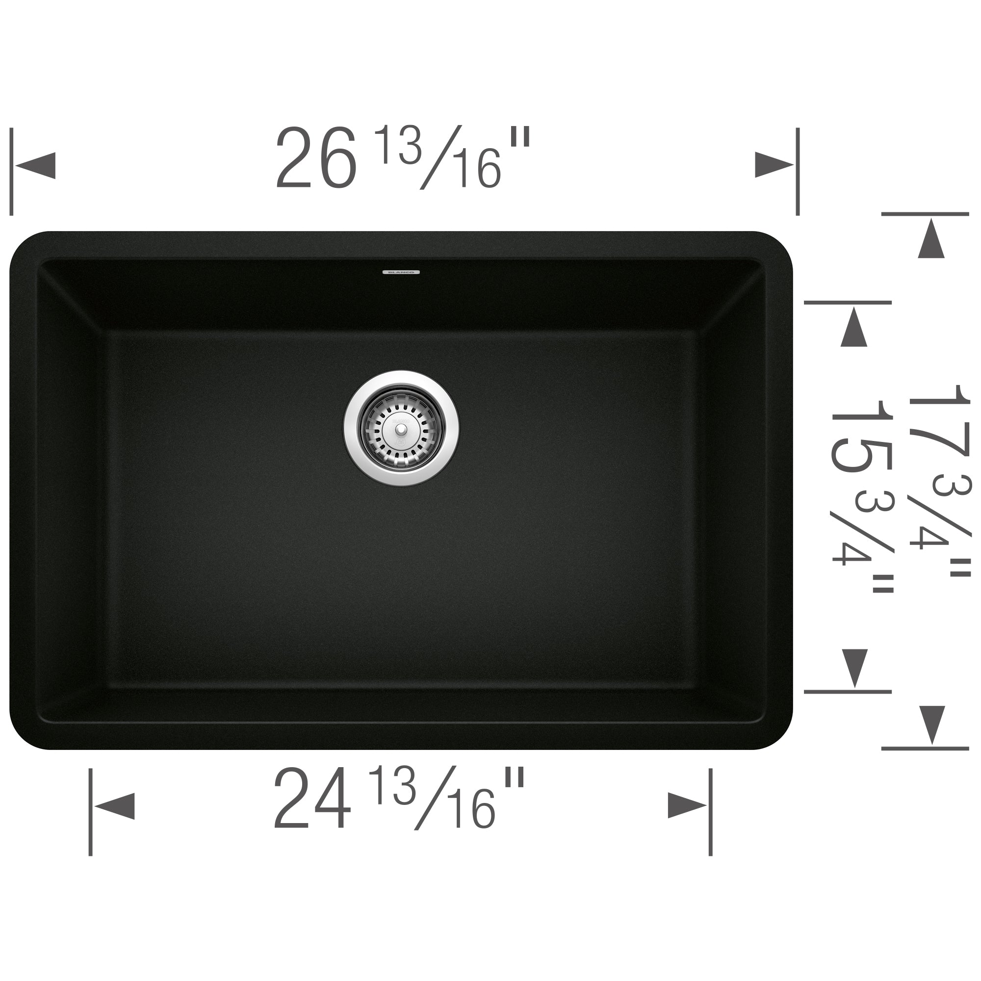 Blanco - 402656 - Precis SILGRANIT 27" Single Bowl Undermount Kitchen Sink - Coal Black - Dimension Shot