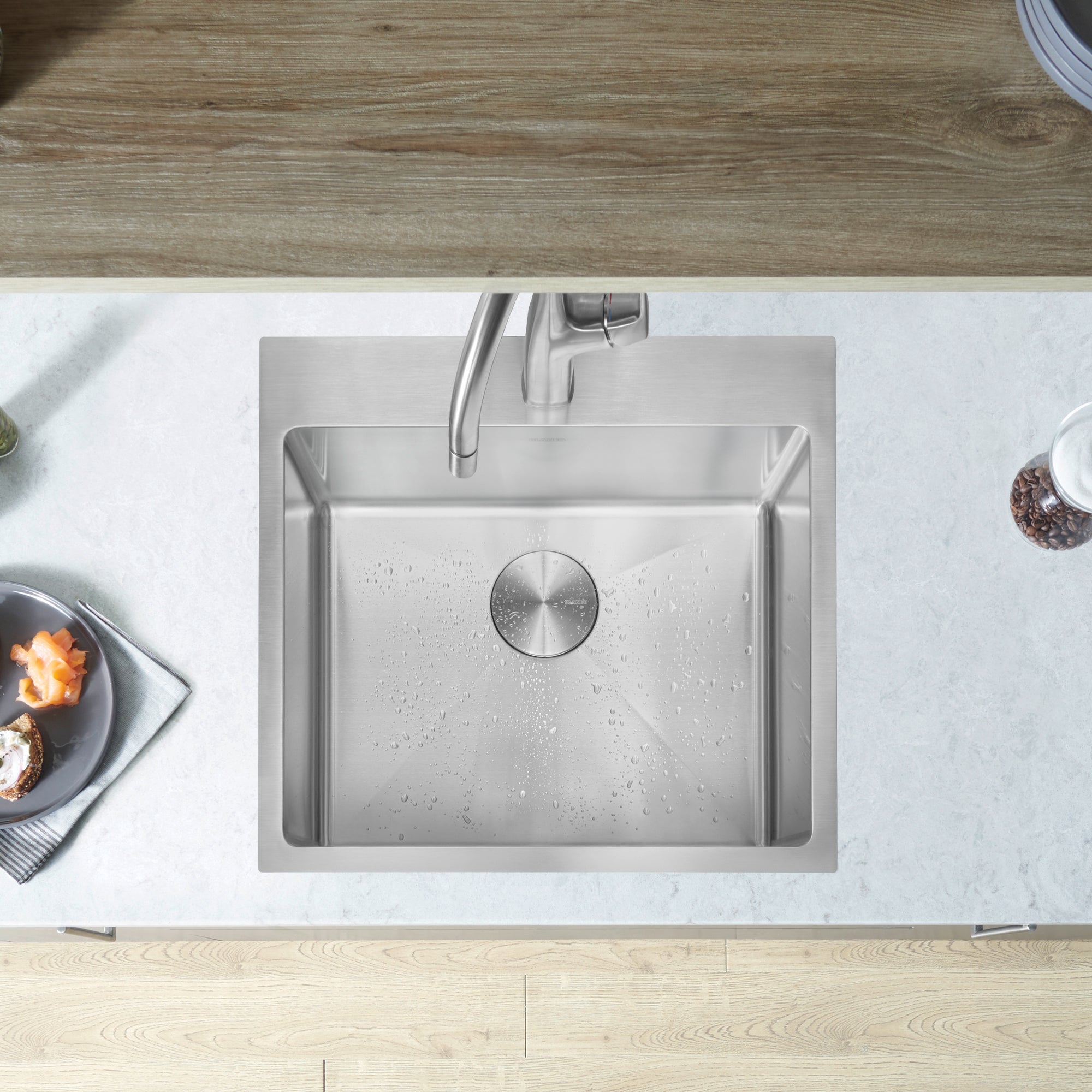Blanco - 402614 - Quatrus R15 22" Single Bowl Dual Mount Stainless Steel Kitchen Sink - Satin Polish - Beauty Shot 3