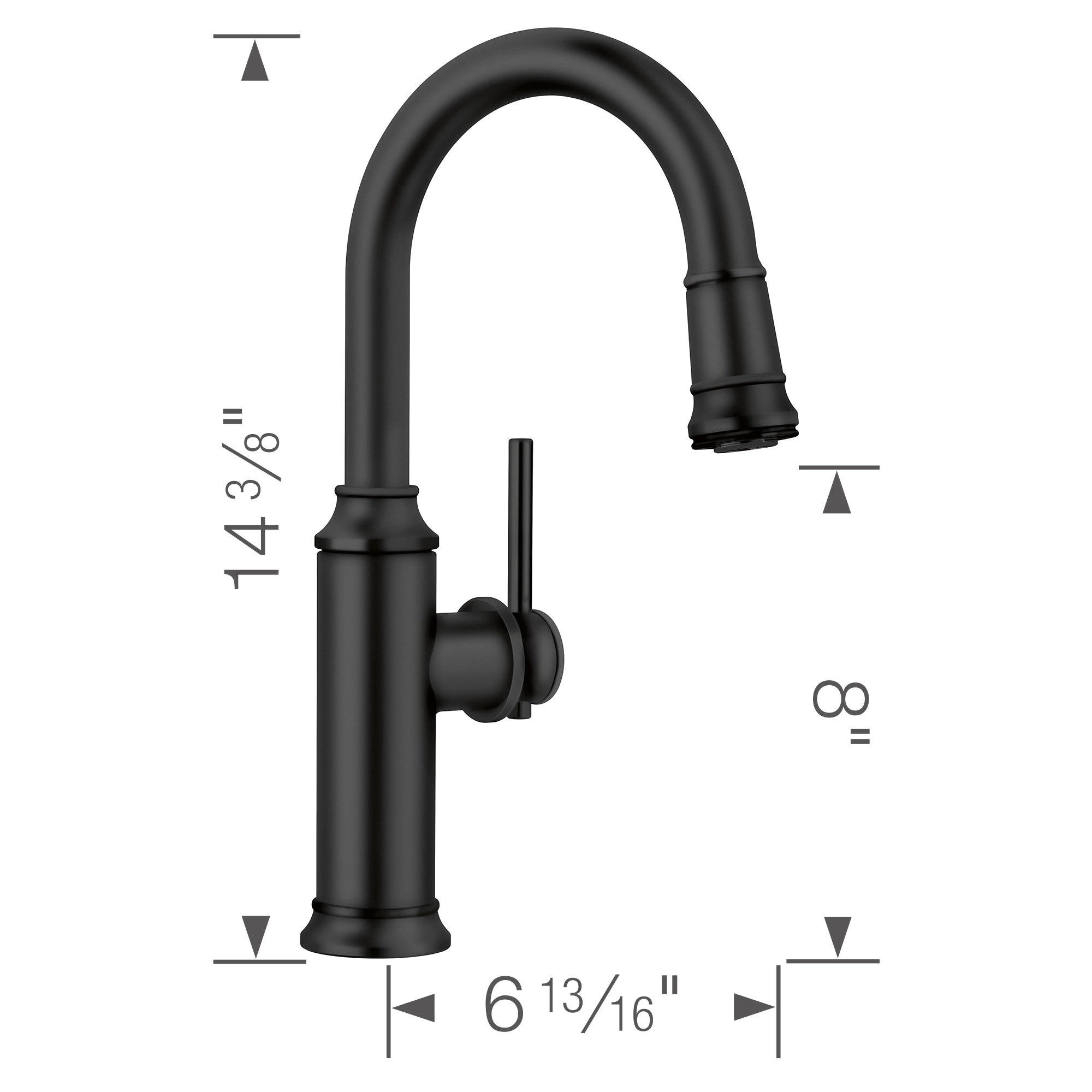 Blanco - 443025 - Empressa Pull-Down Bar Faucet - Matte Black - Dimension Shot