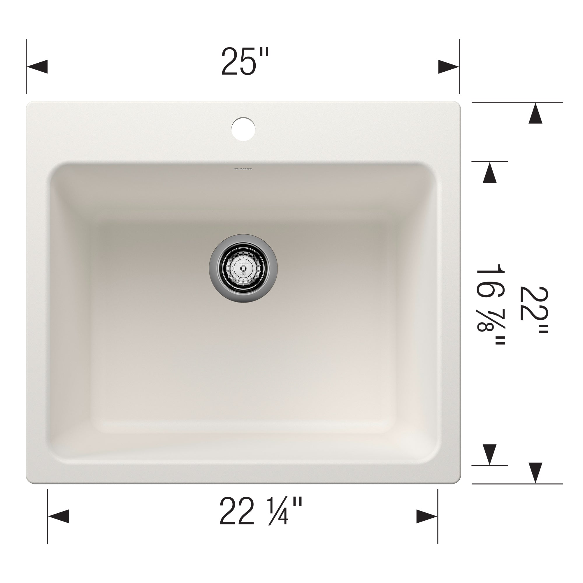 Blanco - 401908 - Liven SILGRANIT 25" Single Bowl Dual Mount Laundry Sink - White - Dimension Shot