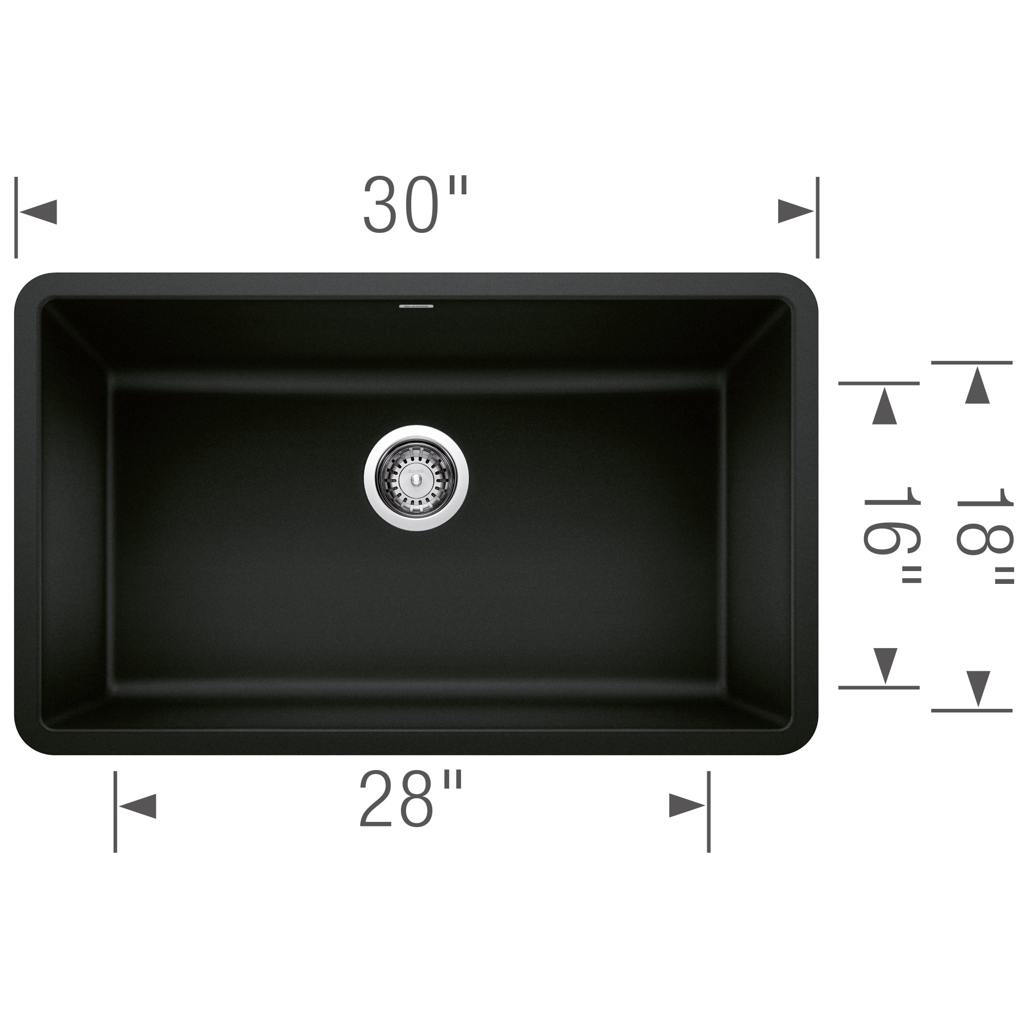 Blanco - 403911 - Precis SILGRANIT 30" Single Bowl Undermount Kitchen Sink - Coal Black - Dimension Shot