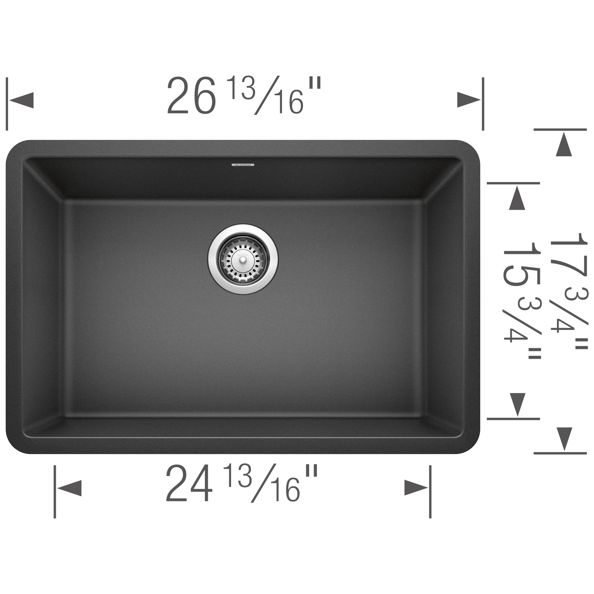 Blanco - 401888 - Precis SILGRANIT 27" Single Bowl Undermount Kitchen Sink - Anthracite - Dimension Shot