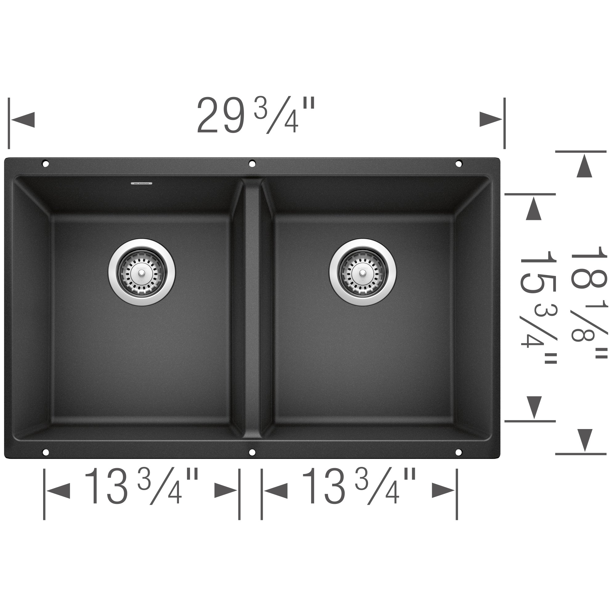 Blanco - 400580 - Precis SILGRANIT 29" 50/50 Double Bowl Undermount Kitchen Sink - Anthracite - Dimension Shot