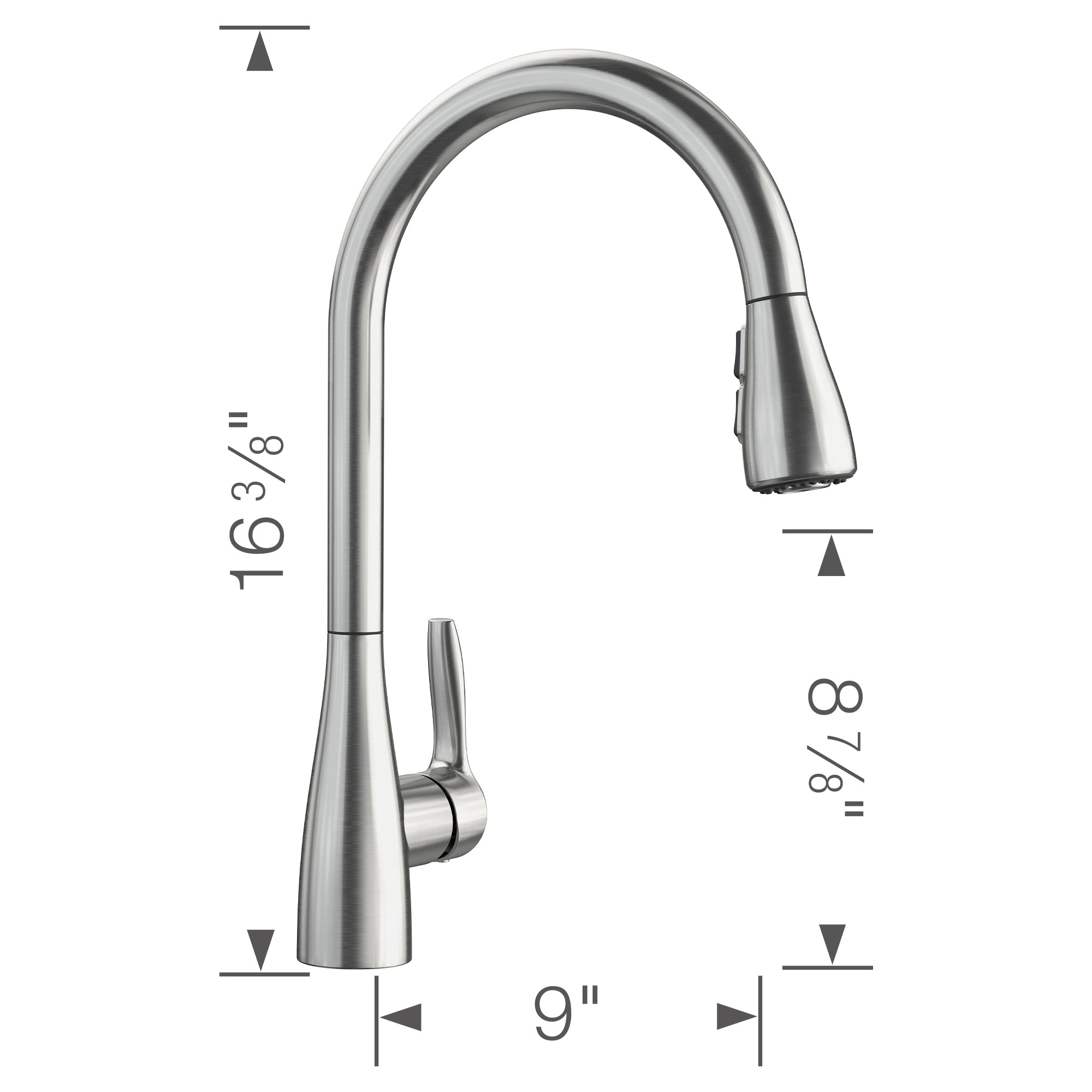Blanco - 442208 - Atura Pull-Down Dual-Spray Kitchen Faucet - PVD Steel - Dimension Shot