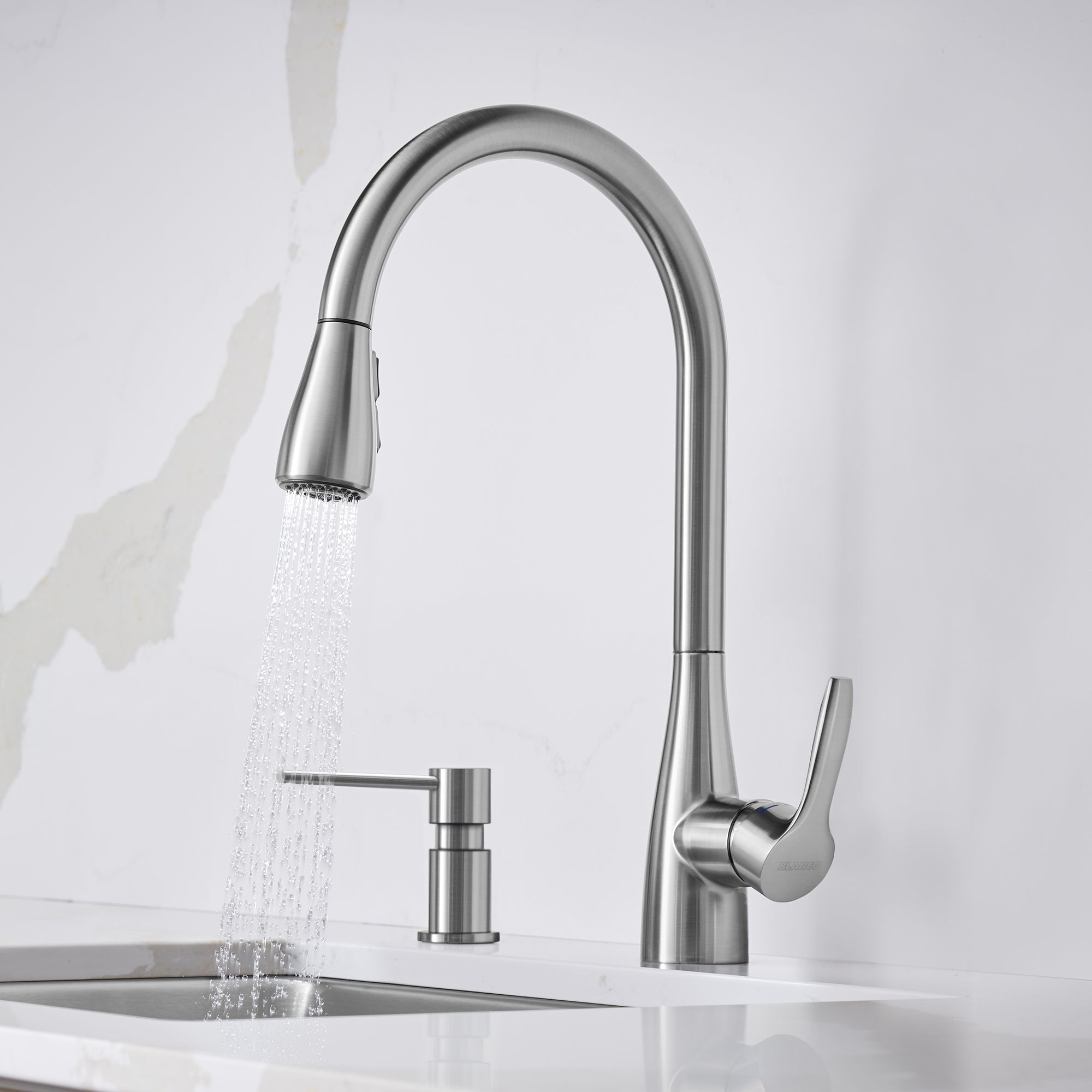 Blanco - 442208 - Atura Pull-Down Dual-Spray Kitchen Faucet - PVD Steel - Beauty Shot 3