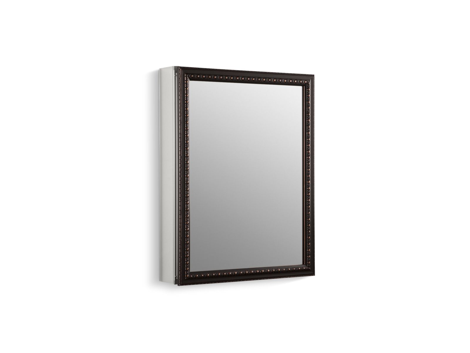 20" W x 26" H aluminum single-door medicine cabinet with oil-rubbed bronze framed mirror door