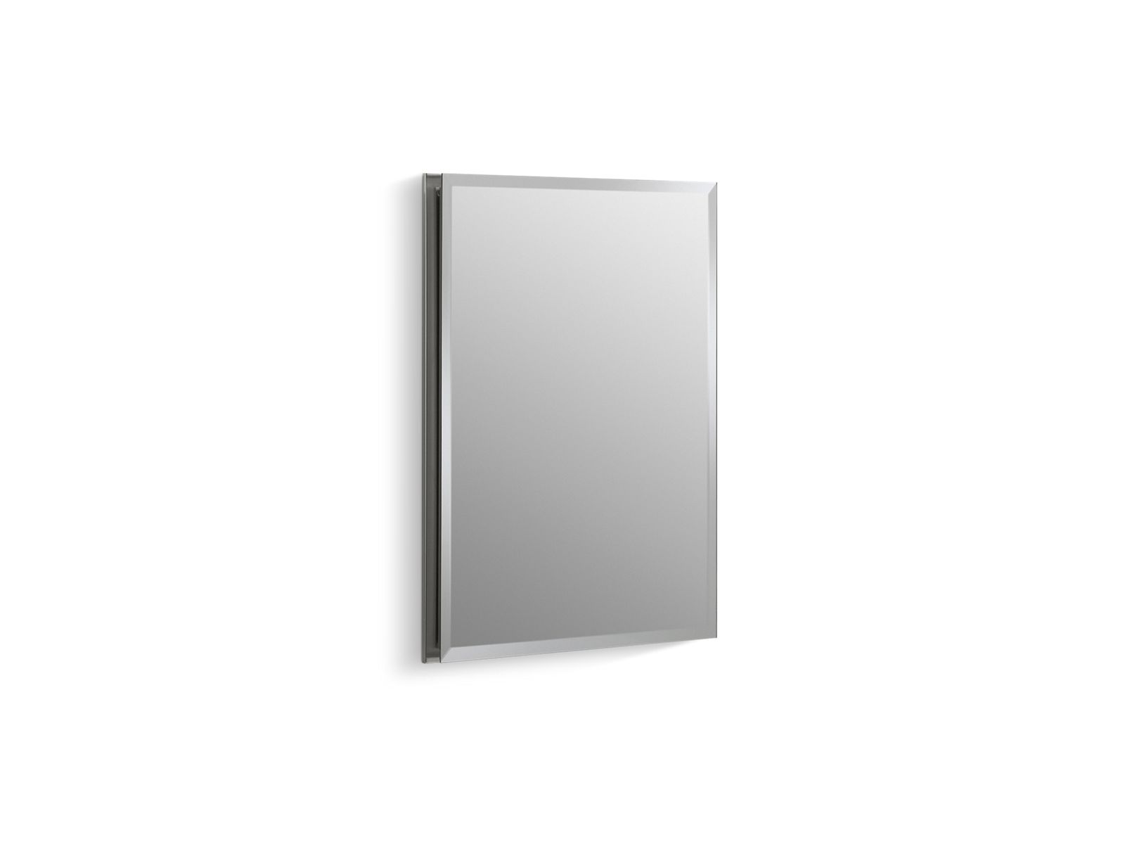 16" W x 20" H aluminum single-door medicine cabinet with mirrored door, beveled edges