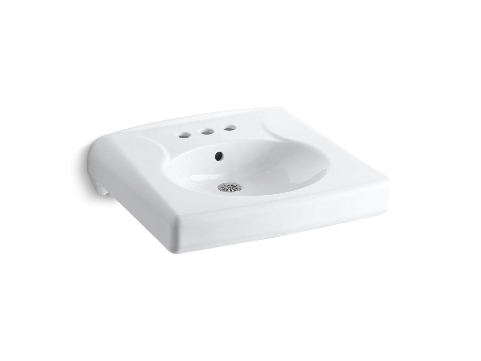 Brenham Wall-mount or concealed carrier arm mount commercial bathroom sink with 4" centerset faucet holes