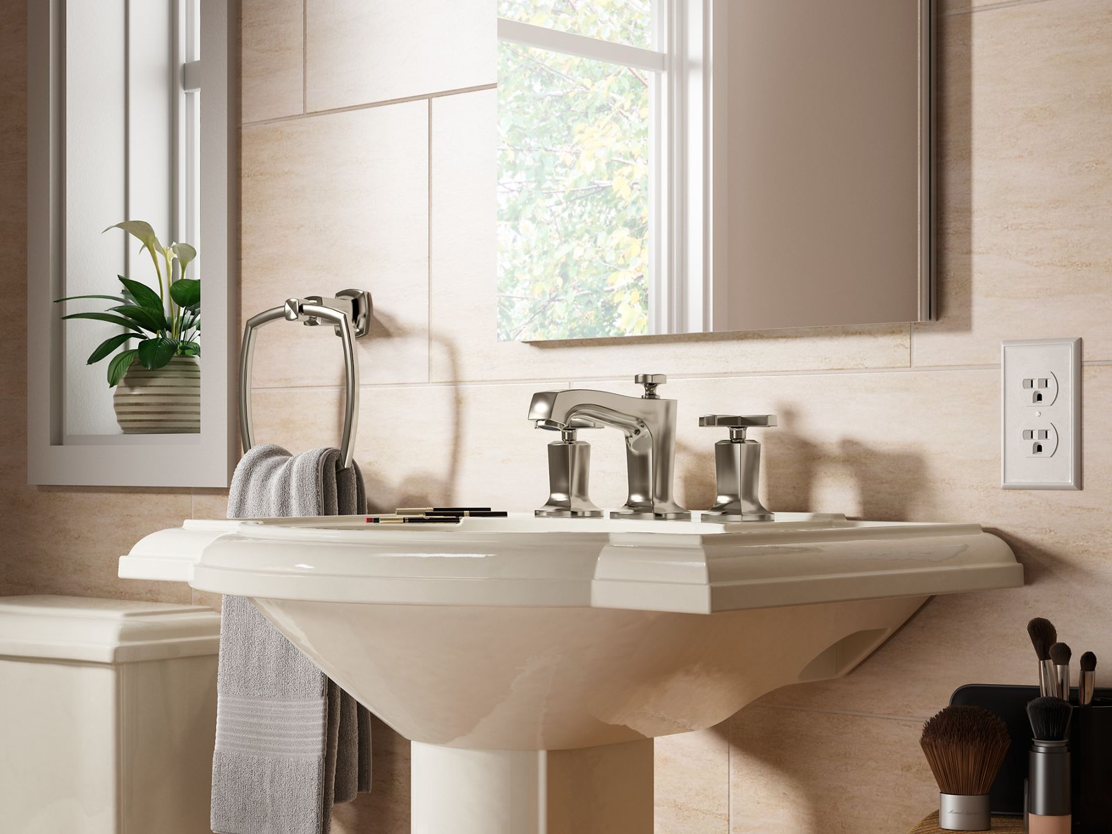 Margaux Widespread bathroom sink faucet with cross handles