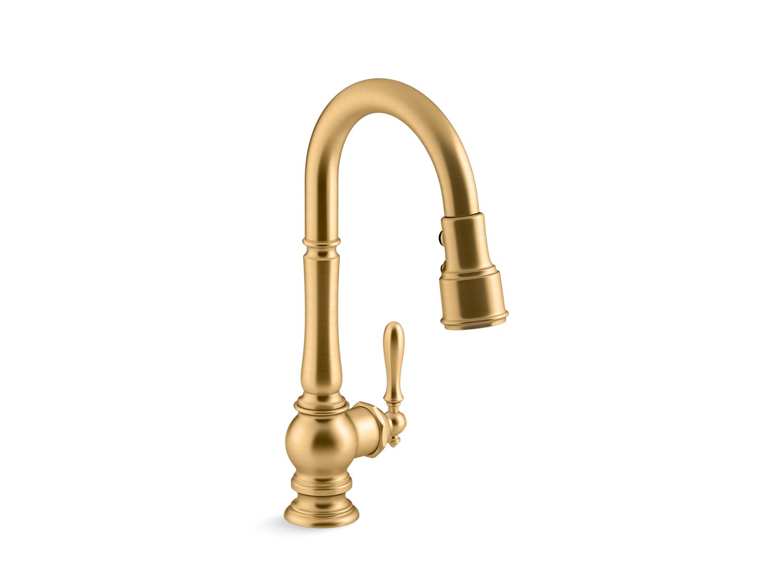 Artifacts Pull-down kitchen sink faucet with three-function sprayhead