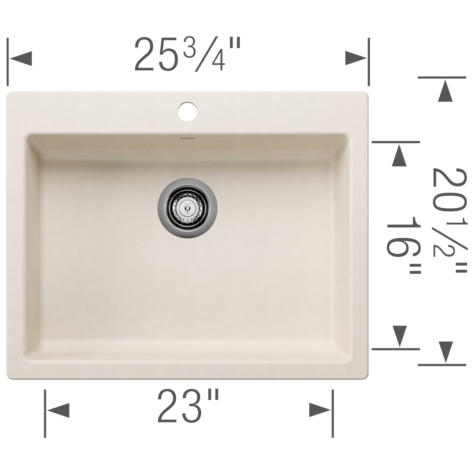 Blanco - 402879 - Precis SILGRANIT 25" CSA Single Bowl Drop-In Kitchen Sink - Soft White - Dimension Shot